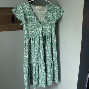 Jessica Simpson Size S (7/8) Girls Dress Tiered Green Floral